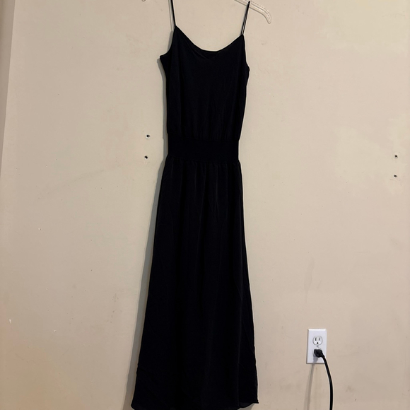 Women's Theory Black Rib Waistband Silk Combo Midi Dress S - Picture 11 of 16